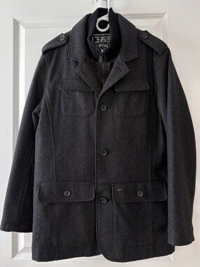 Buffalo David Bitton Military Wool Blend Field Coat Jacket, Charcoal, Size M